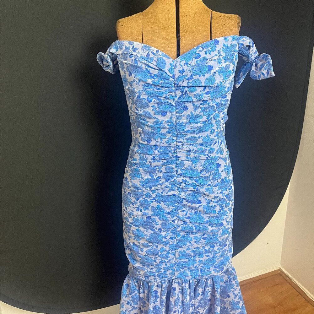 Theia Eliza Ruched Jacquard Midi Dress - Picture 2 of 10